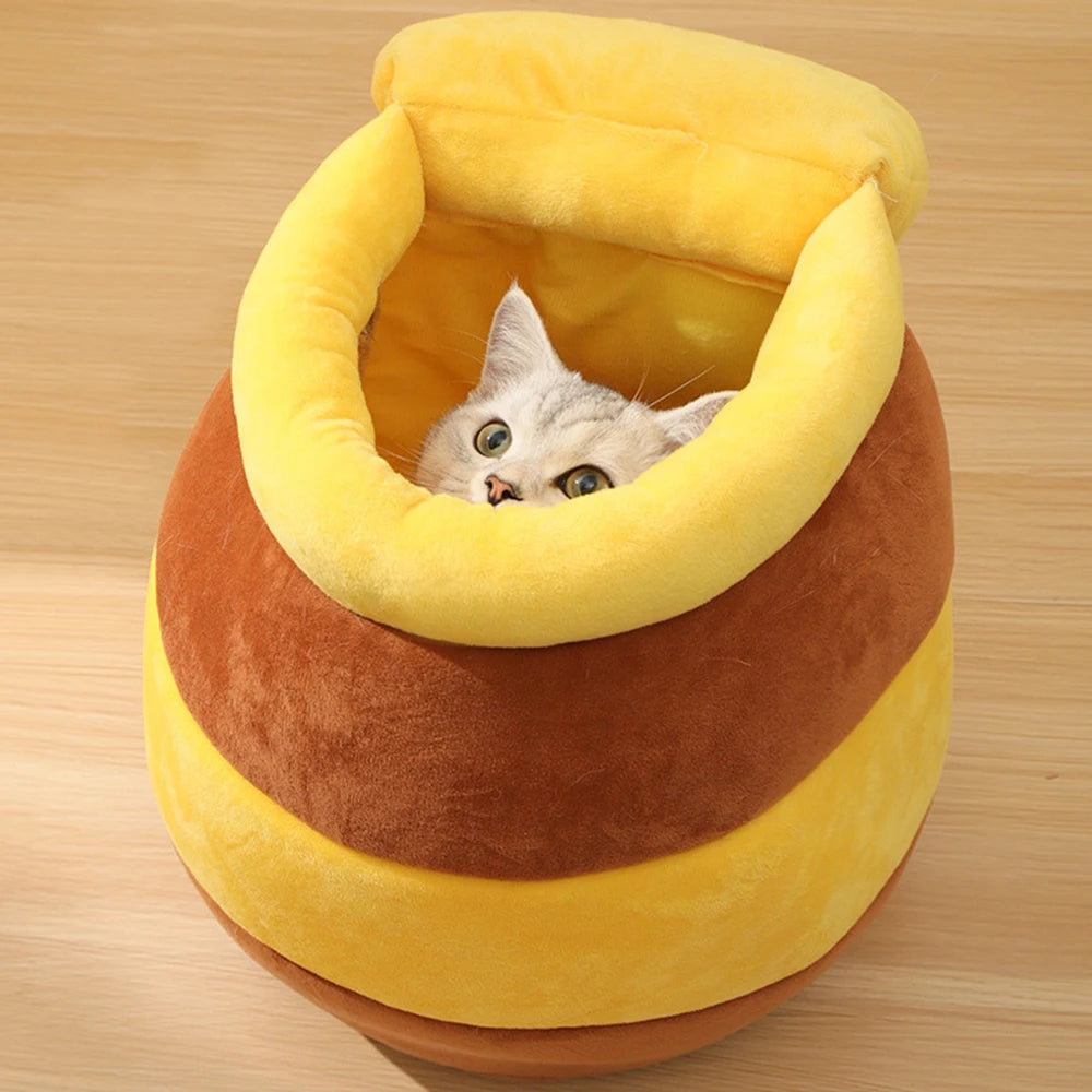 Cute Honey Plush Cat Bed